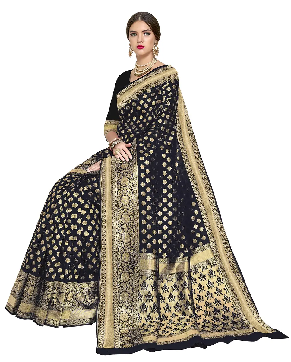 GLORY SAREES Women's Kanchipuram Art Silk Saree | Black Free Size, Elegant Festive Wear - view 6