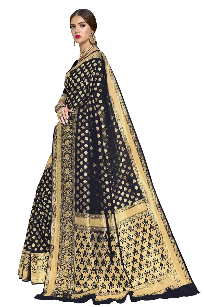 GLORY SAREES Women's Kanchipuram Art Silk Saree | Black Free Size, Elegant Festive Wear - view 2