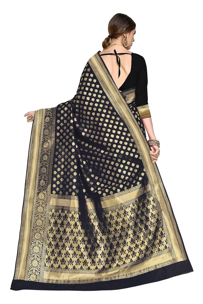 GLORY SAREES Women's Kanchipuram Art Silk Saree | Black Free Size, Elegant Festive Wear - view 3