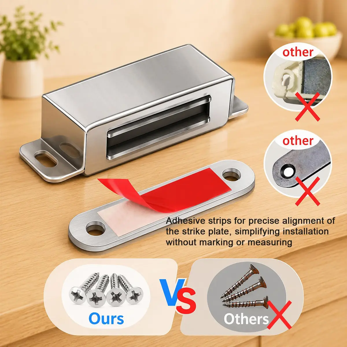 Onarway Magnetic Cabinet Magnets 40 lbs | Heavy Duty Stainless Steel Holders for Doors & Drawers - view 3