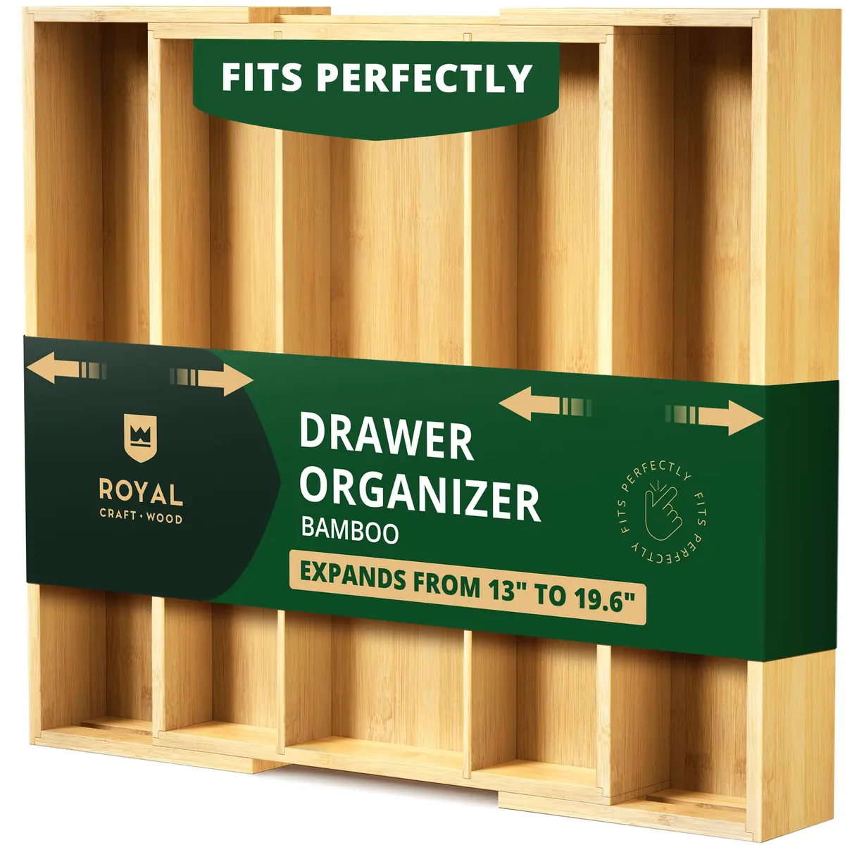 ROYAL CRAFT WOOD Luxury Bamboo Kitchen Drawer Organizer - Silverware Tray 5 Slot | Natural, Expandable & Water-Resistant - main product image