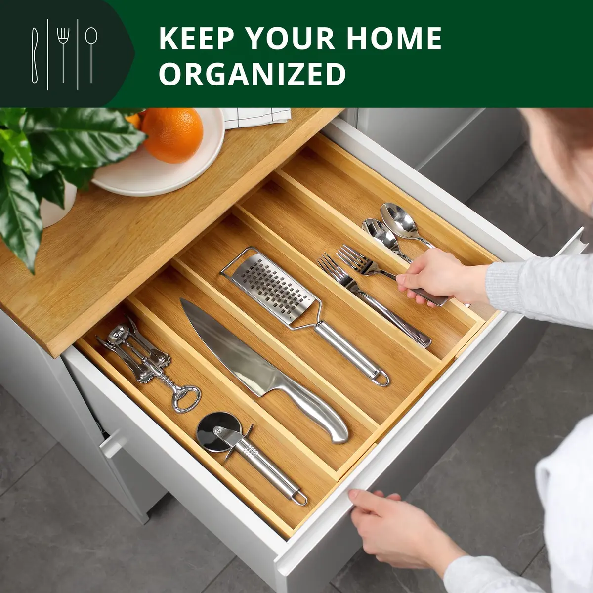 ROYAL CRAFT WOOD Luxury Bamboo Kitchen Drawer Organizer - Silverware Tray 5 Slot | Natural, Expandable & Water-Resistant - view 6