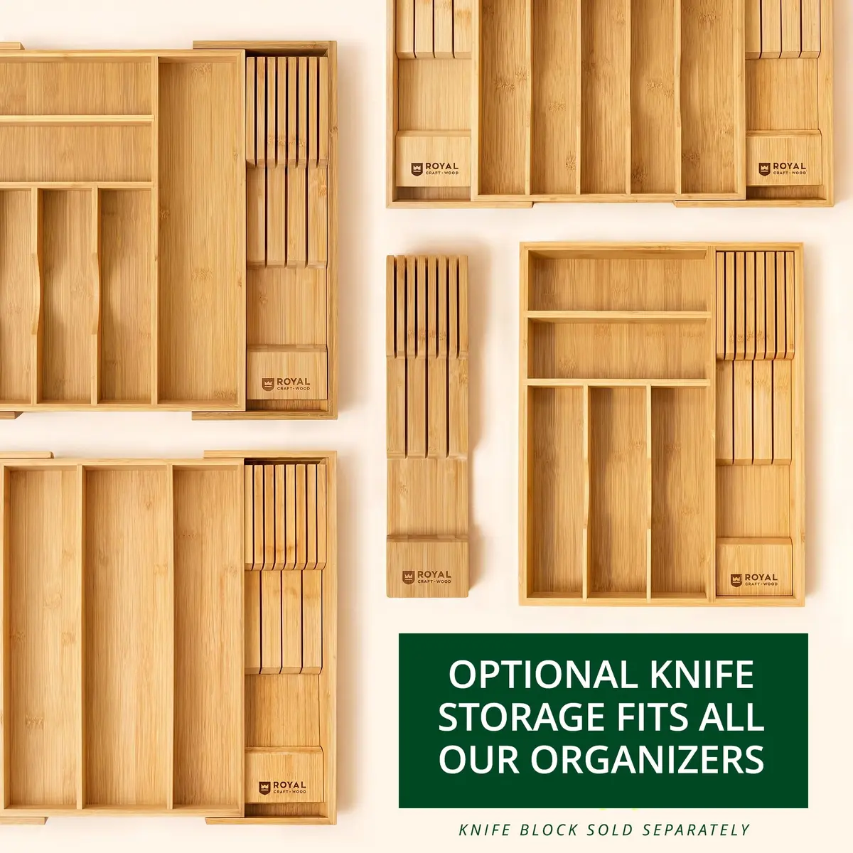 ROYAL CRAFT WOOD Luxury Bamboo Kitchen Drawer Organizer - Silverware Tray 5 Slot | Natural, Expandable & Water-Resistant - view 9
