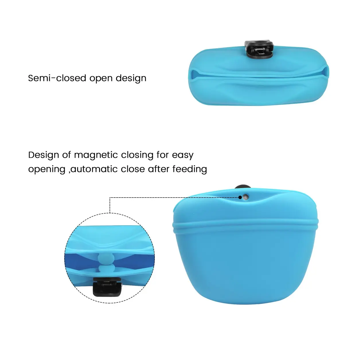 AUDWUD Silicone Dog Treat Pouch with Magnetic Closure & Clip, Sky Blue | 109g (0.24 lb) - view 3