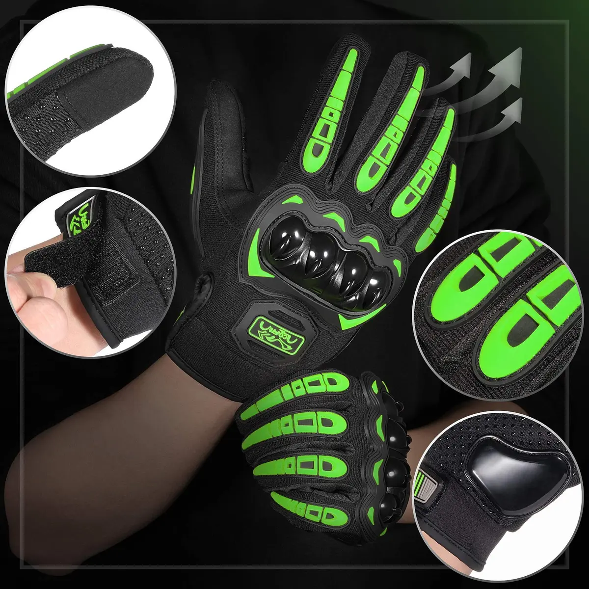 COFIT Motorcycle Gloves Breathable, Touchscreen, Hard Knuckles, Anti-Slip, Good Grip, Men Women, Motocross, BMX, ATV, MTB, Cycling, Road Racing, Green L - view 2