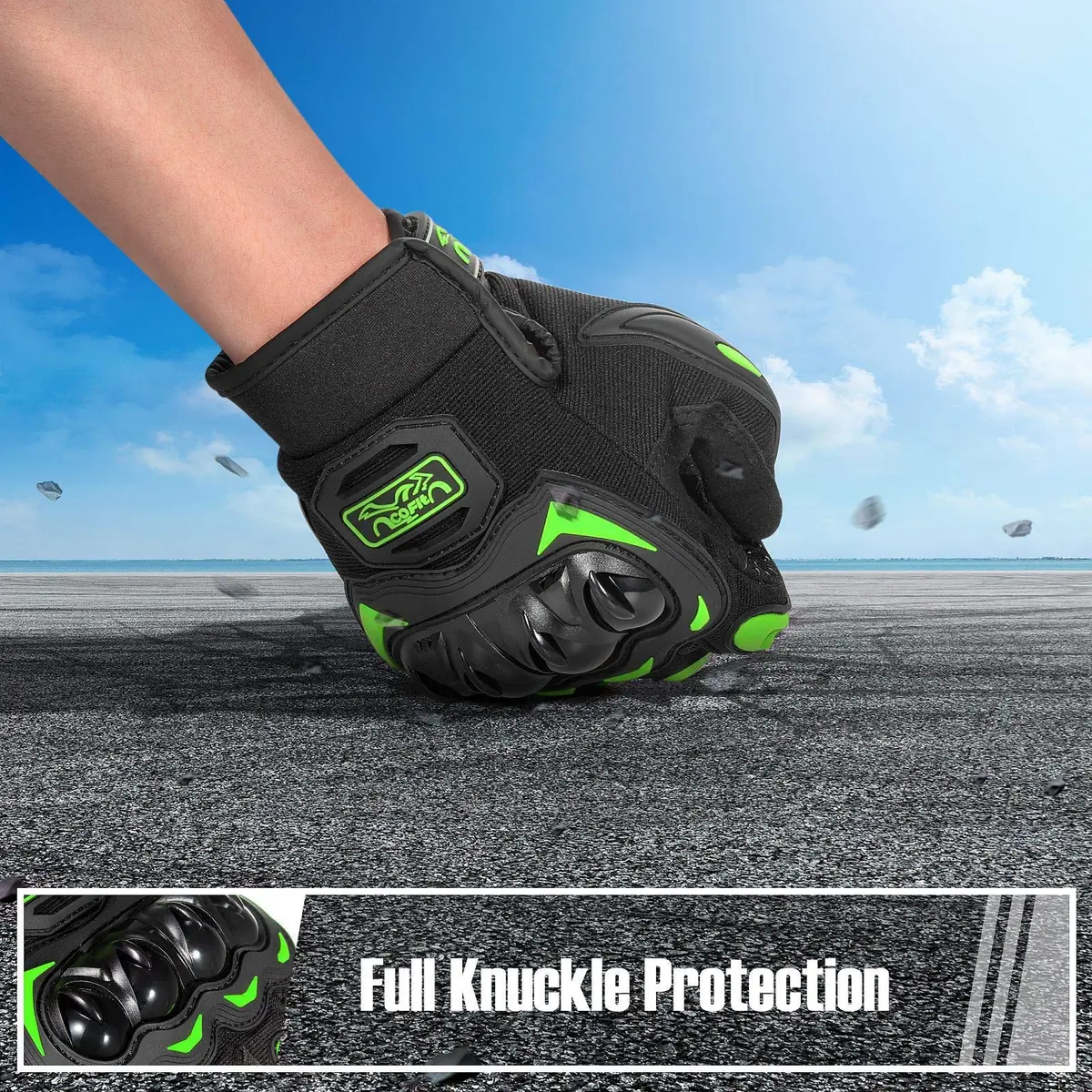 COFIT Motorcycle Gloves Breathable, Touchscreen, Hard Knuckles, Anti-Slip, Good Grip, Men Women, Motocross, BMX, ATV, MTB, Cycling, Road Racing, Green L - view 4