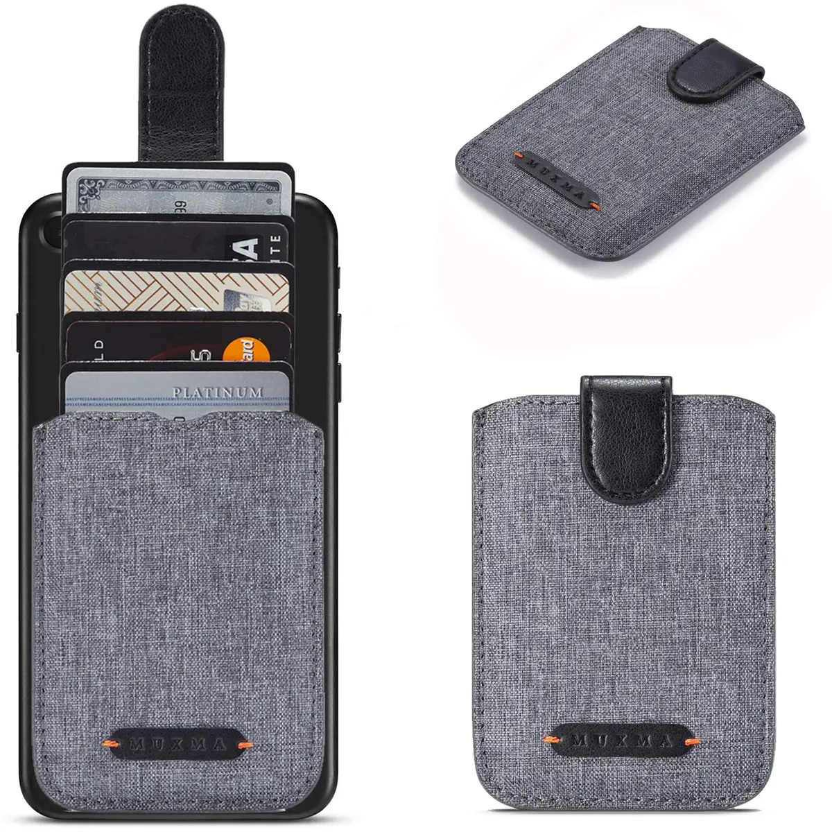 BIAJIYA Card Holder for Back of Phone, RFID 5 Pull Phone Wallet, Black | RFID-Blocking, 5 Slots, Durable Leather - main product image