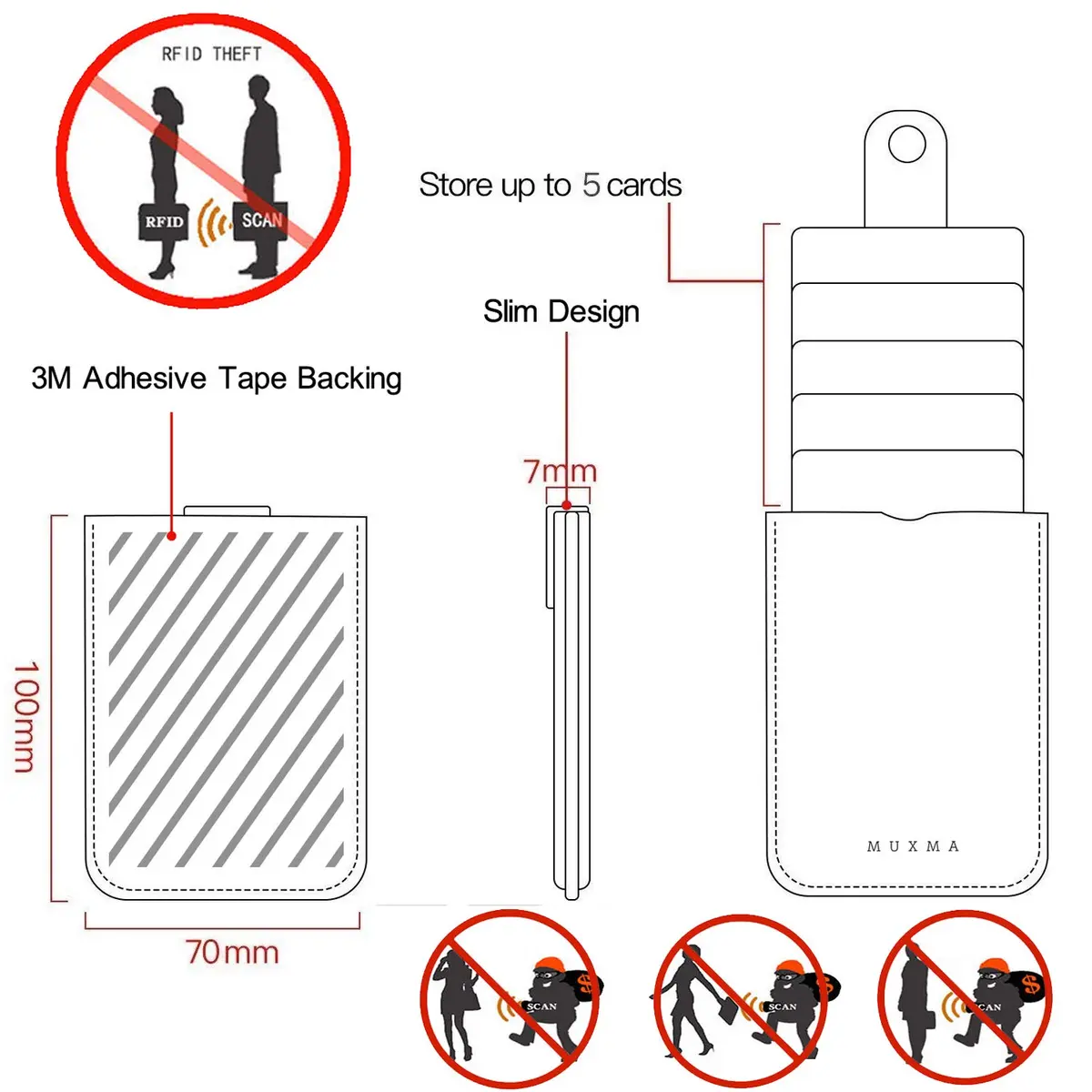 BIAJIYA Card Holder for Back of Phone, RFID 5 Pull Phone Wallet, Black | RFID-Blocking, 5 Slots, Durable Leather - view 2
