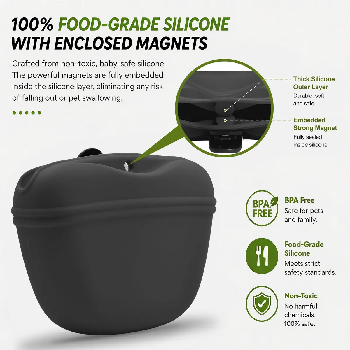 AUDWUD Silicone Dog Treat Pouch with Clicker & Magnetic Closure | Dark Grey, 1 Pack - view 5