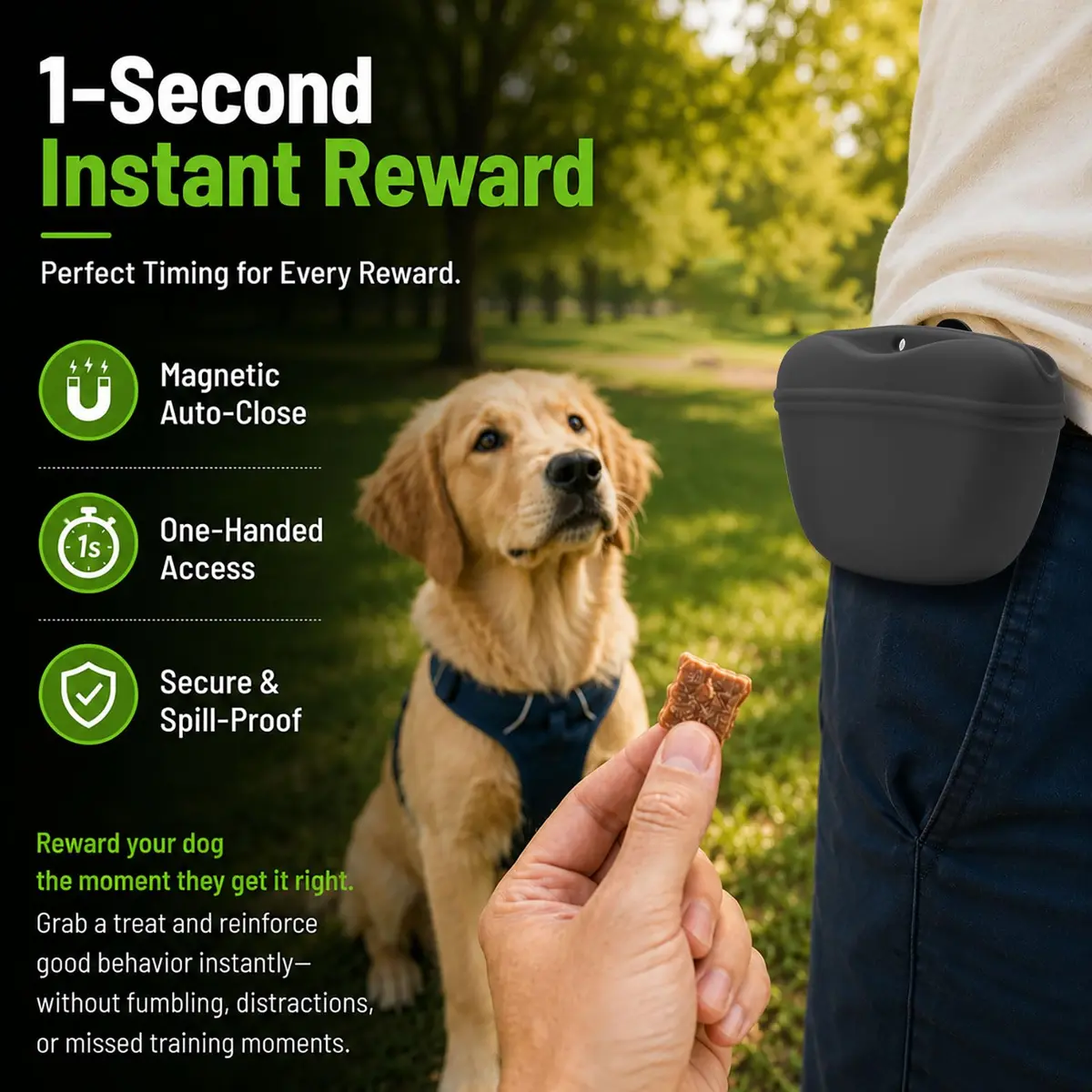 AUDWUD Silicone Dog Treat Pouch with Clicker & Magnetic Closure | Dark Grey, 1 Pack - view 3