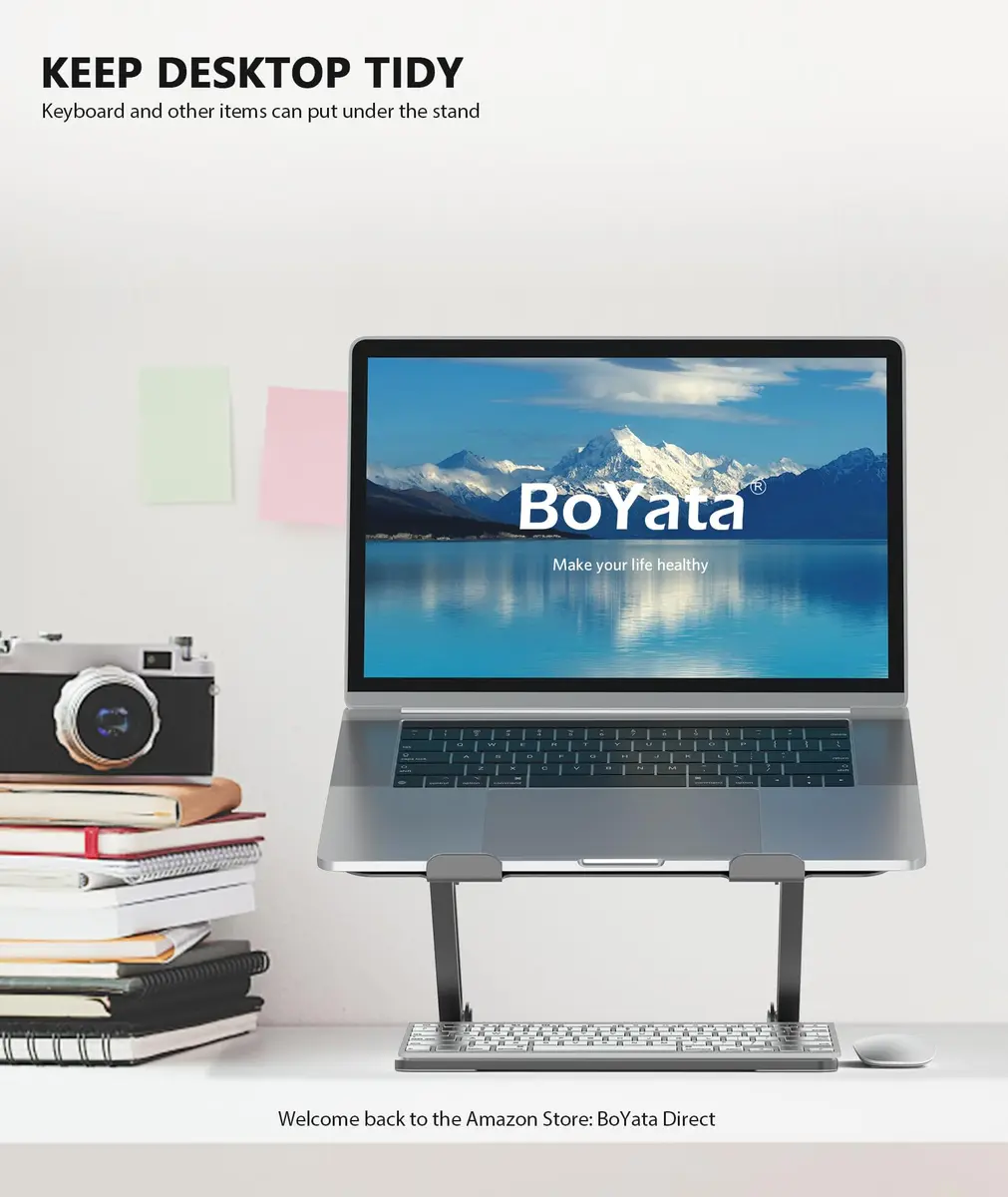 BoYata Adjustable Laptop Stand for Laptops up to 17 Inches, Space Grey | Sturdy Alloy Steel with Ventilation - view 7