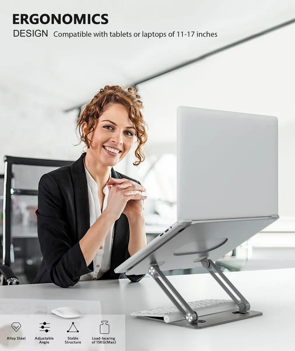 BoYata Adjustable Laptop Stand for Laptops up to 17 Inches, Space Grey | Sturdy Alloy Steel with Ventilation - view 2