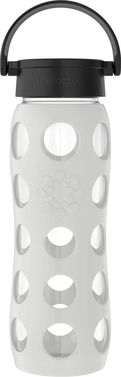 Lifefactory 22oz Glass Water Bottle with Classic Chug Cap, Stone Gray | Pure Taste & Wide Mouth Access - main product image
