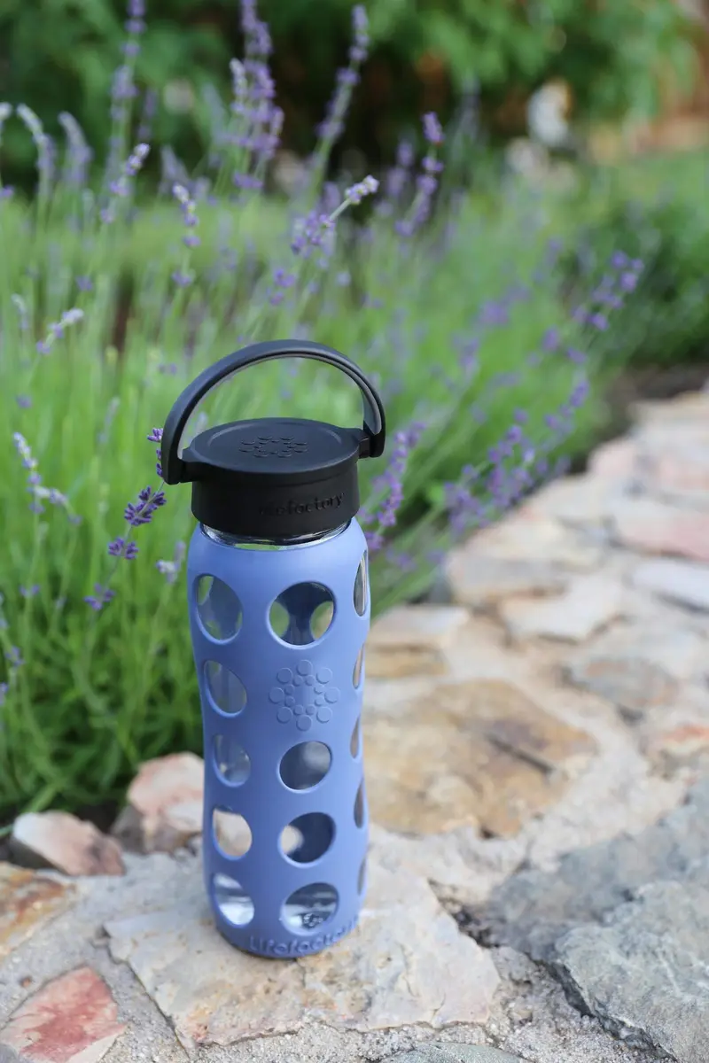 Lifefactory 22oz Glass Water Bottle with Classic Chug Cap, Stone Gray | Pure Taste & Wide Mouth Access - view 7