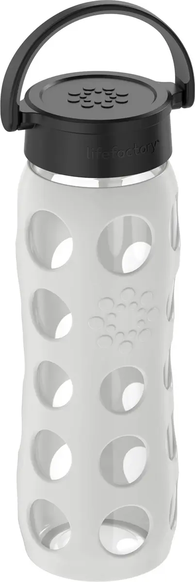 Lifefactory 22oz Glass Water Bottle with Classic Chug Cap, Stone Gray | Pure Taste & Wide Mouth Access - view 2
