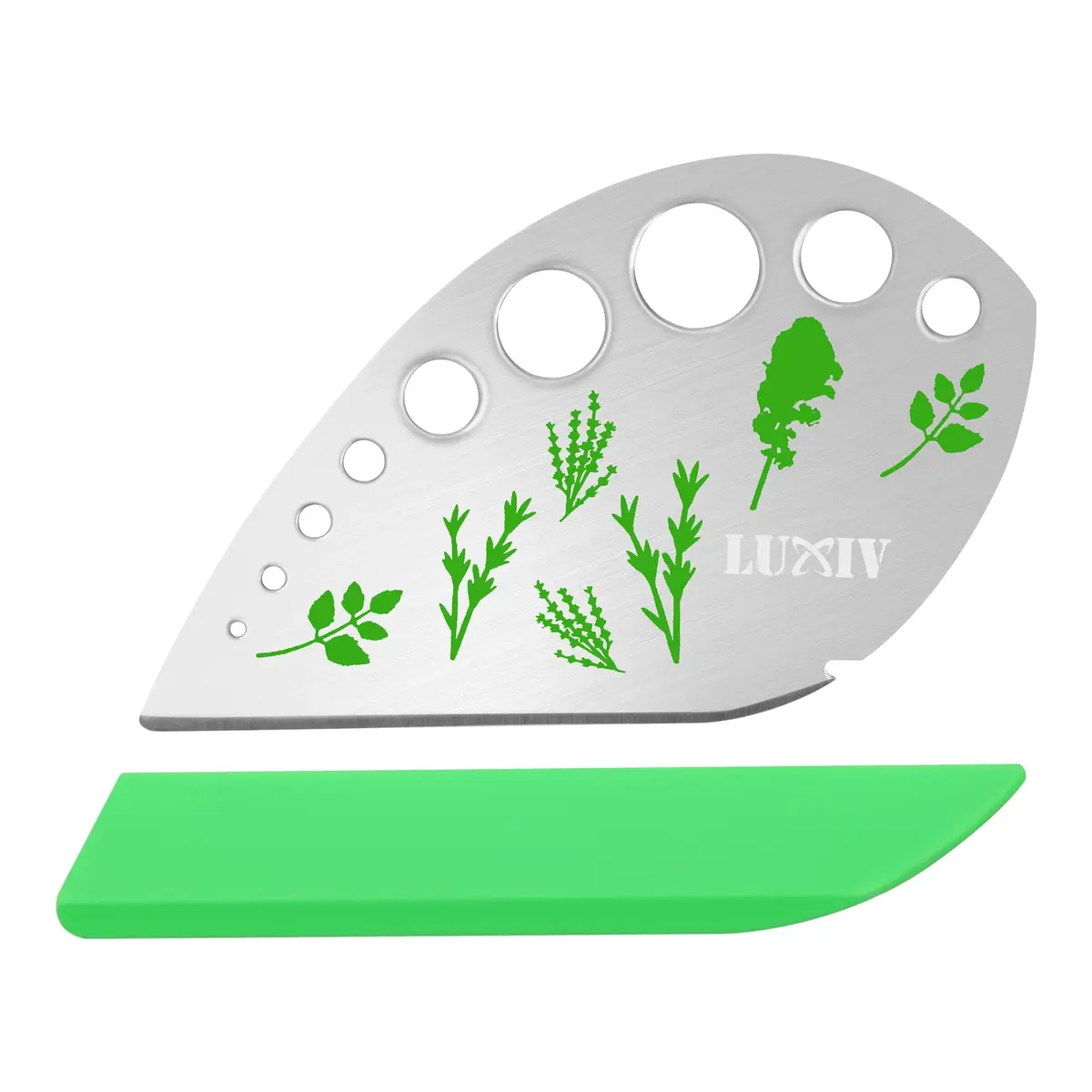 Luxiv Herb Stripper Tool Stainless Steel 9-Hole Leaf Peeler with Knife & Cover | 2 in 1 Cutting & Stripping for Kale, Chard, Basil, Thyme, Rosemary - main product image