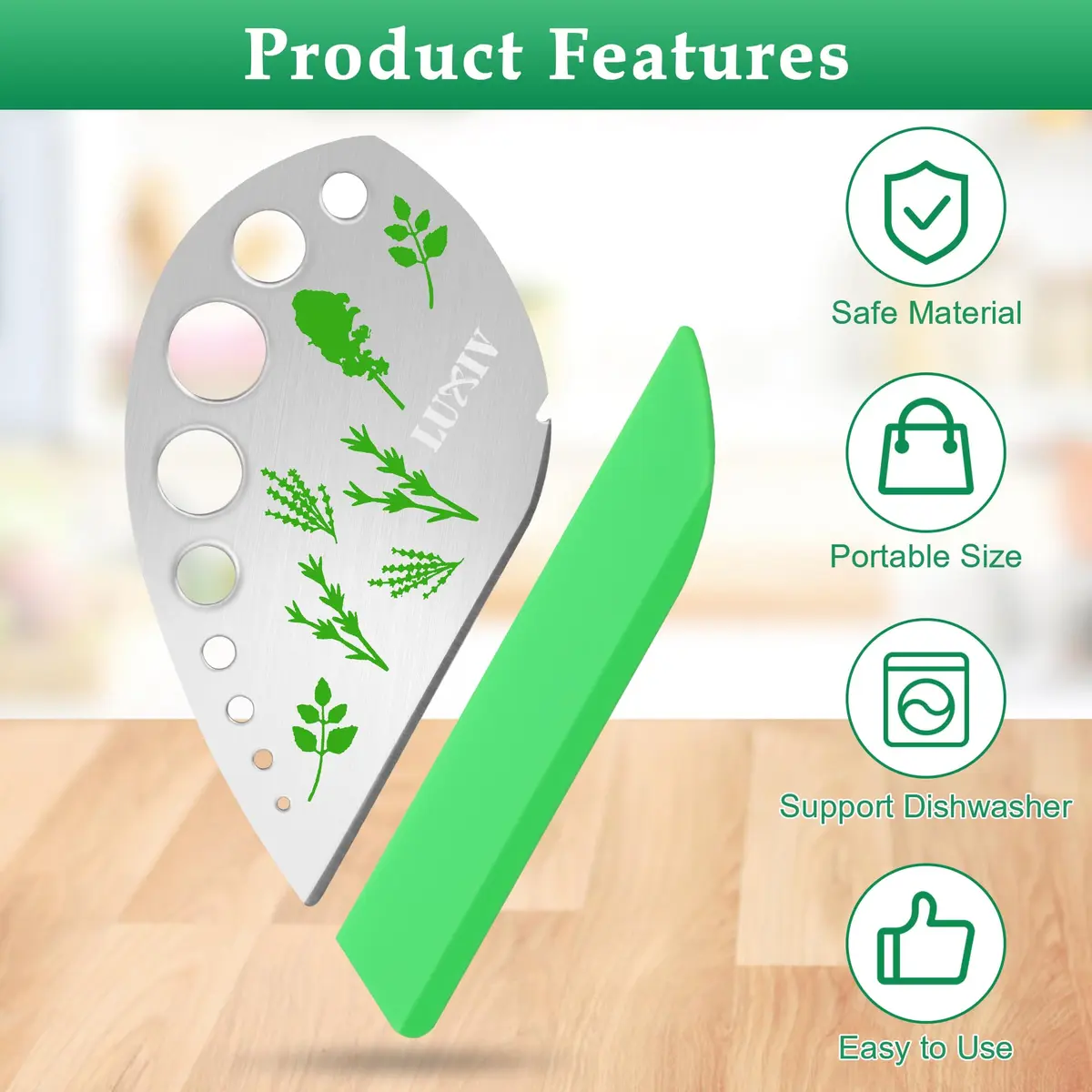 Luxiv Herb Stripper Tool Stainless Steel 9-Hole Leaf Peeler with Knife & Cover | 2 in 1 Cutting & Stripping for Kale, Chard, Basil, Thyme, Rosemary - view 6