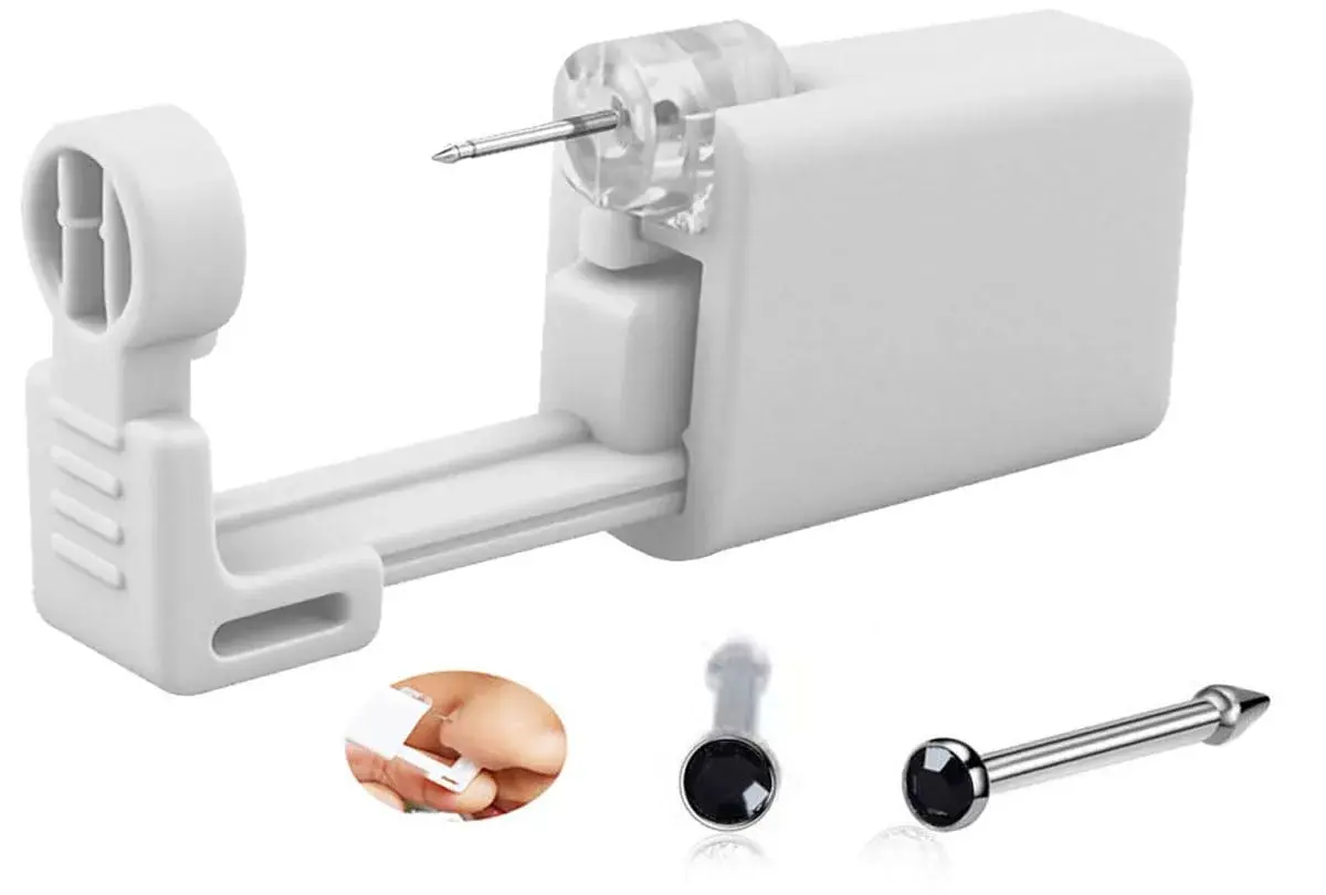 SLVIEKAE Nose Piercing Kit with Black Cubic Zirconia Stud, 18 Gauge | One-Time Use Self-Piercing Tool - main product image