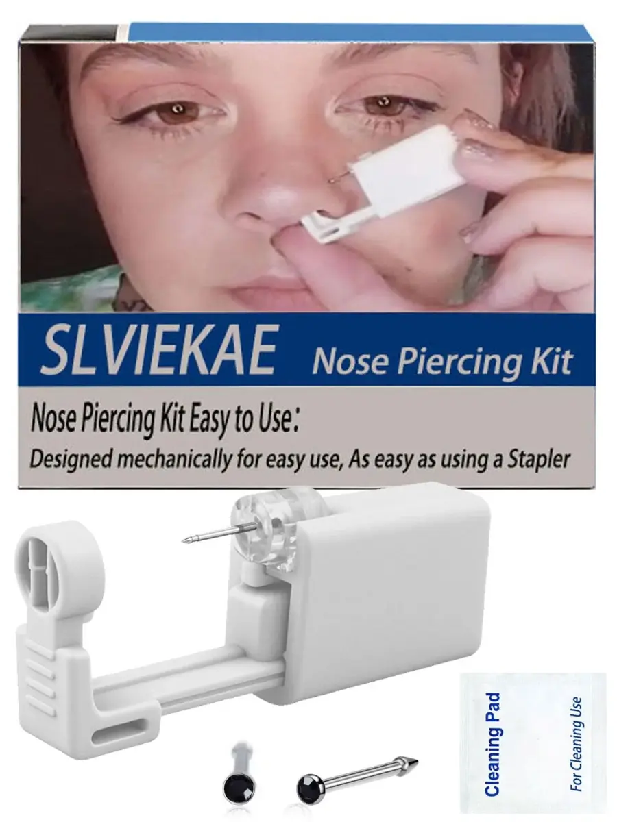 SLVIEKAE Nose Piercing Kit with Black Cubic Zirconia Stud, 18 Gauge | One-Time Use Self-Piercing Tool - view 6