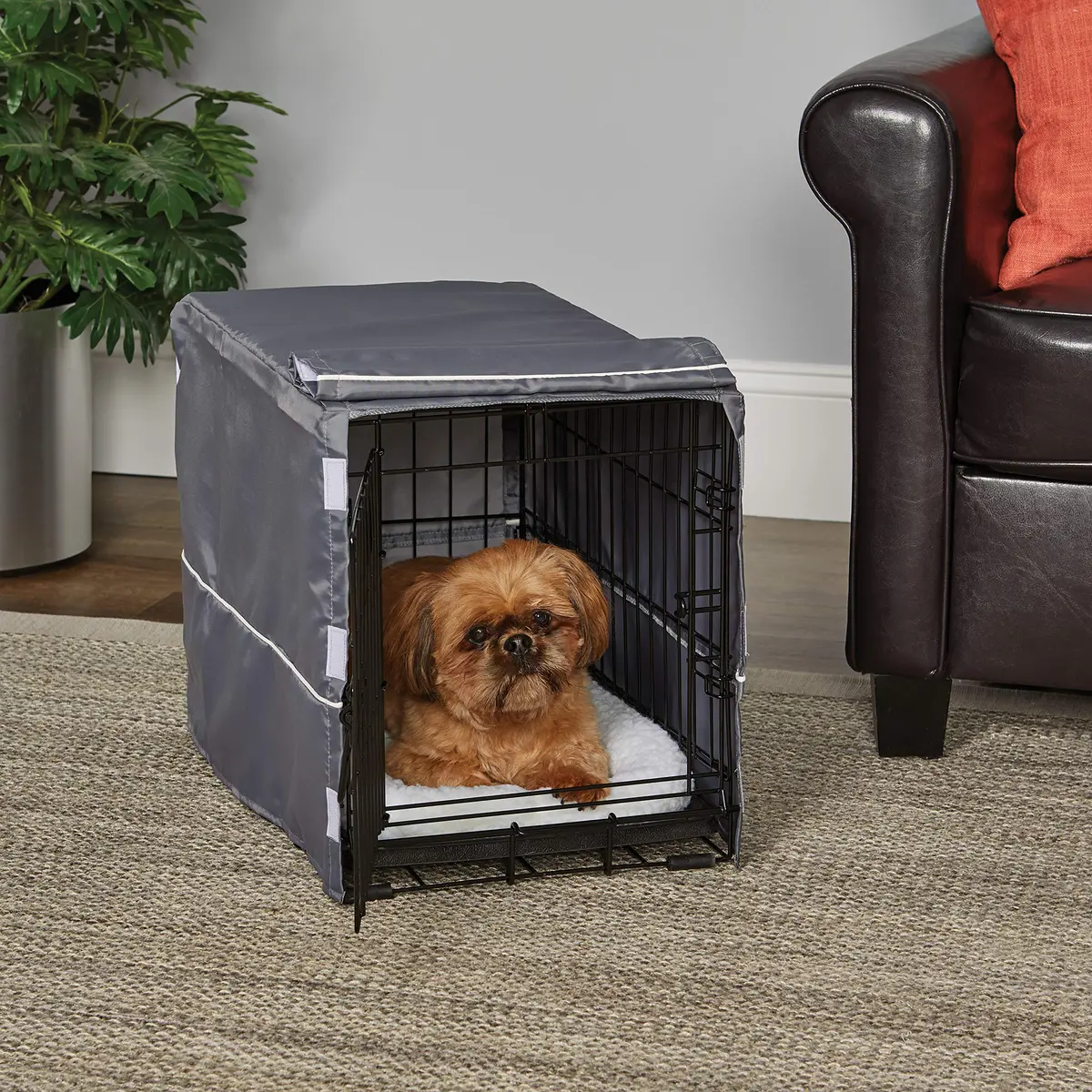 New World Midwest Homes for Pets XS Dog Crate Cover, Polyester Privacy Kennel Cover Fits Most 22-inch Crates, Light Gray, Machine Washable, Reduces Barking & Chewing - view 2