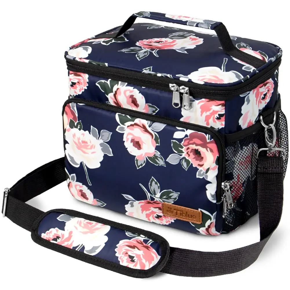 Tiblue Insulated Lunch Bag for Women/Men | Leakproof, Reusable, Thermal, Adjustable Shoulder Strap (Medium, Romantic Rose) - main product image