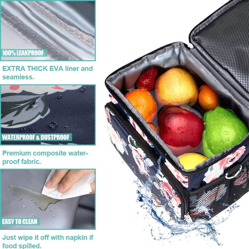 Tiblue Insulated Lunch Bag for Women/Men | Leakproof, Reusable, Thermal, Adjustable Shoulder Strap (Medium, Romantic Rose) - view 5
