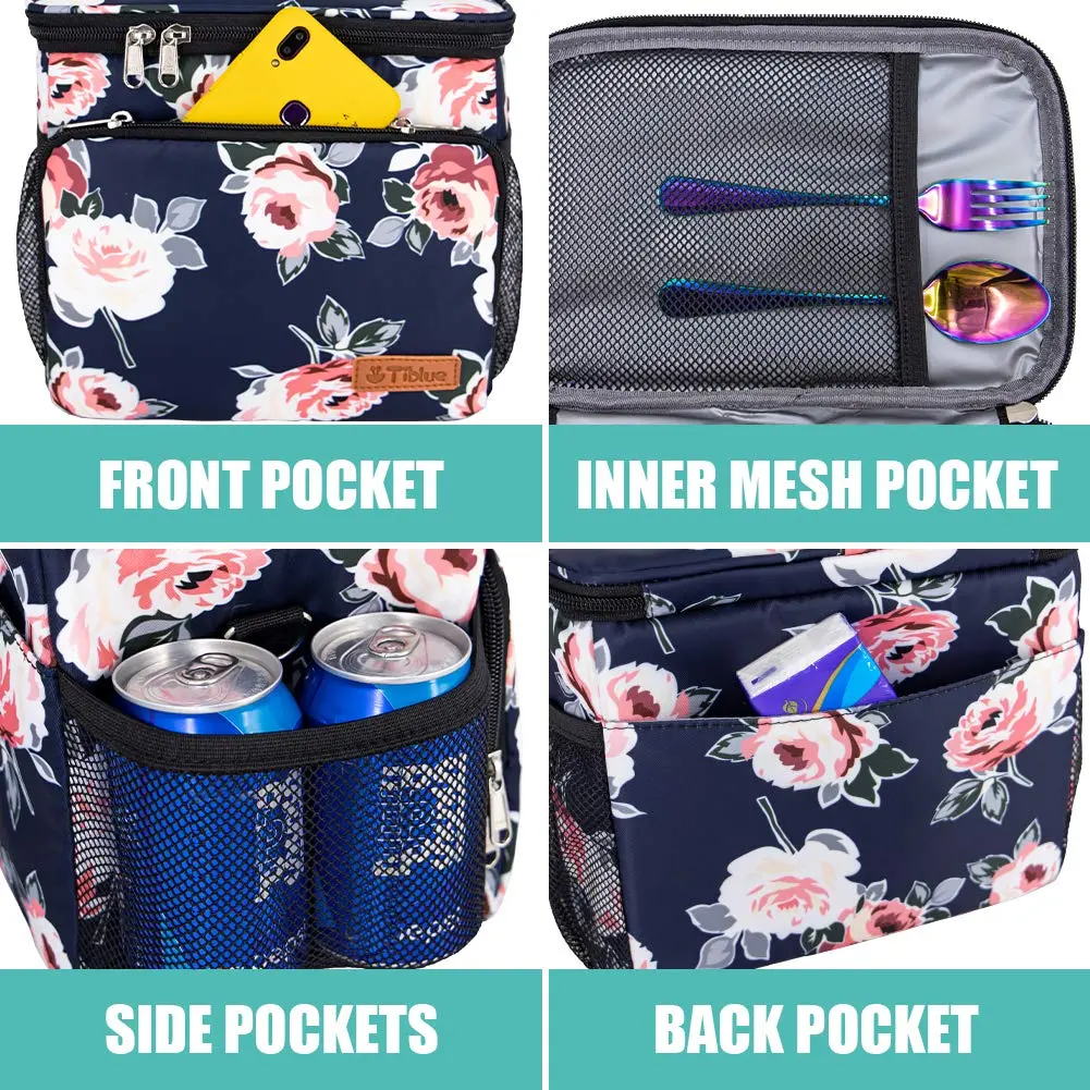 Tiblue Insulated Lunch Bag for Women/Men | Leakproof, Reusable, Thermal, Adjustable Shoulder Strap (Medium, Romantic Rose) - view 6