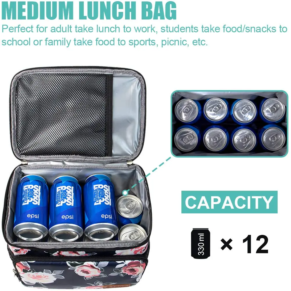 Tiblue Insulated Lunch Bag for Women/Men | Leakproof, Reusable, Thermal, Adjustable Shoulder Strap (Medium, Romantic Rose) - view 3