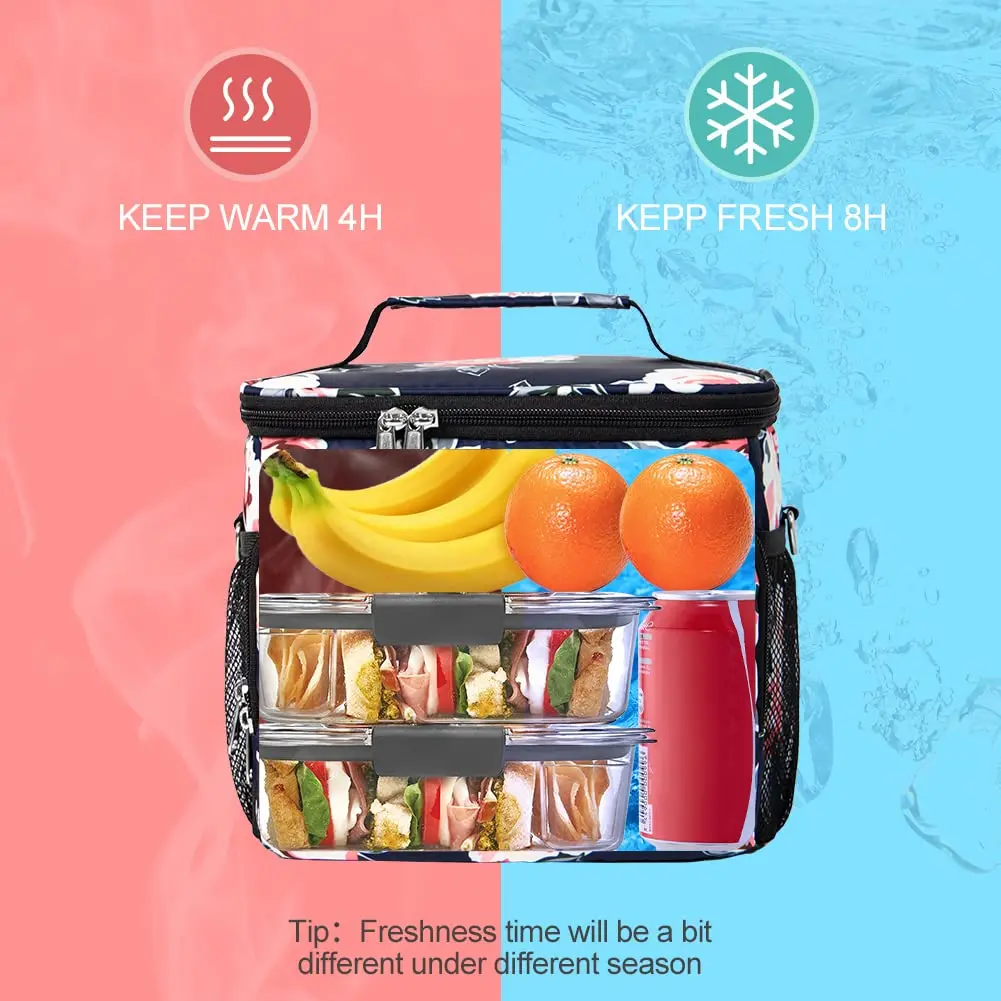 Tiblue Insulated Lunch Bag for Women/Men | Leakproof, Reusable, Thermal, Adjustable Shoulder Strap (Medium, Romantic Rose) - view 4