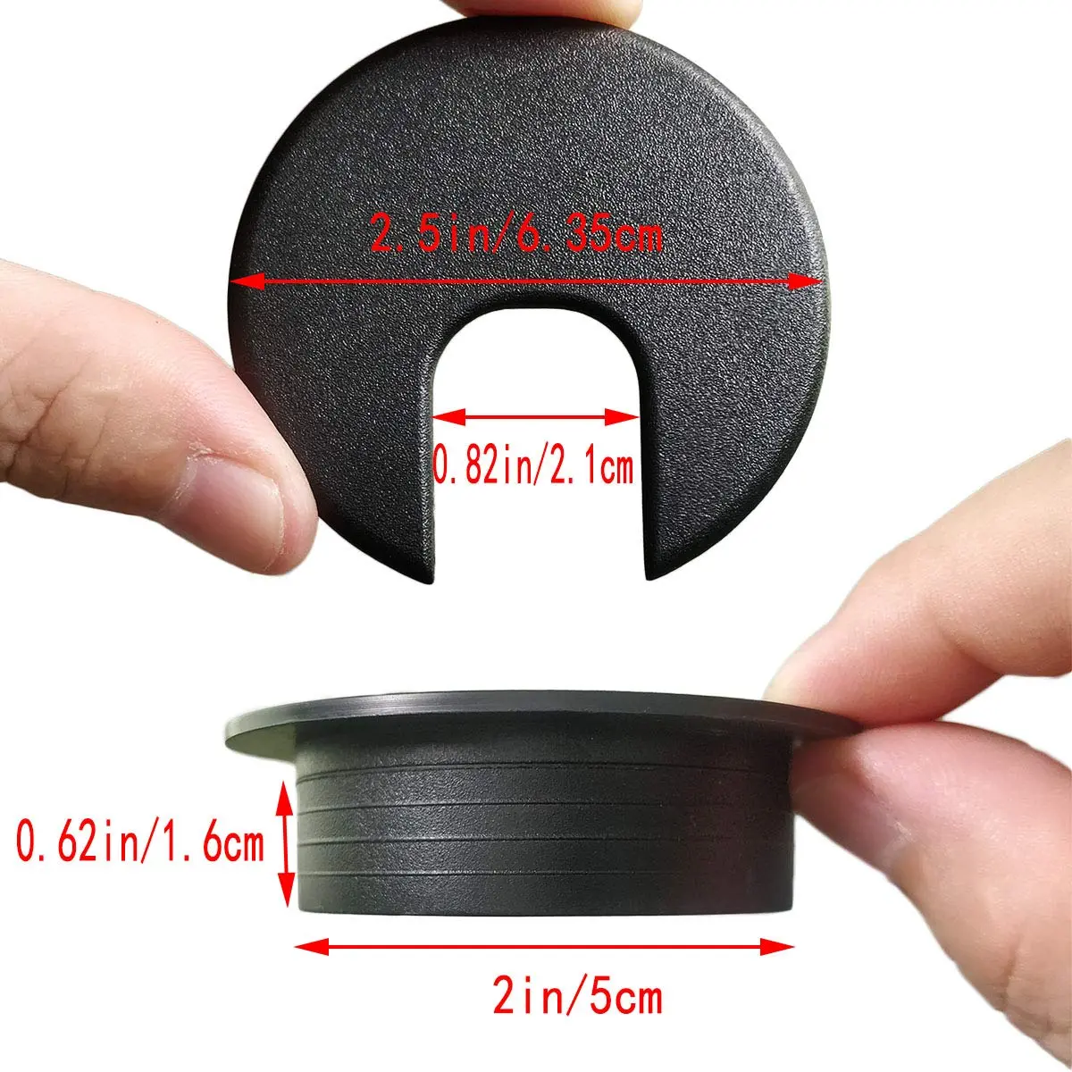 TTSAM Black Plastic Desk Grommet Hole Covers for Cable Management | 2 Inch (50.8 mm) Hole Diameter, Pack of 10 - view 2