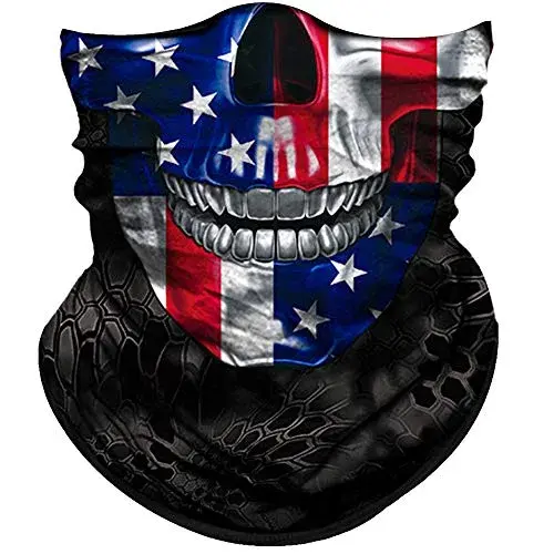Obacle Skull Face Mask Half - Skull Blue-Red Flag Design for Dust, Wind, and UV Protection - main product image