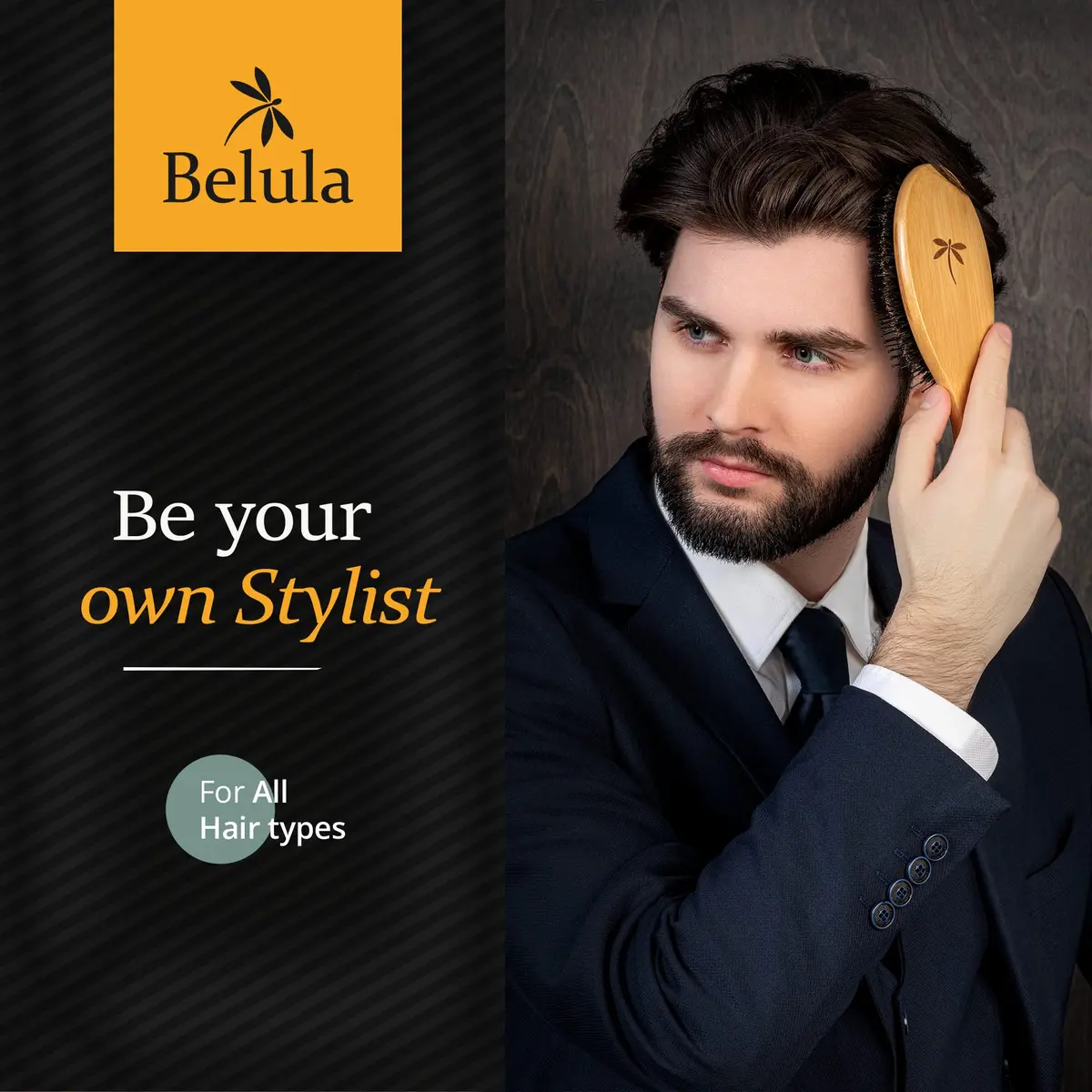 Belula Men's Hair Grooming Set, Boar Bristle & Nylon Brush, Comb, Bag | Natural Conditioning & Styling - view 7