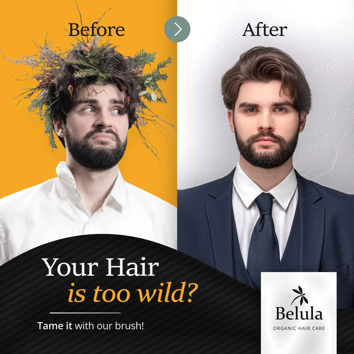 Belula Men's Hair Grooming Set, Boar Bristle & Nylon Brush, Comb, Bag | Natural Conditioning & Styling - view 2