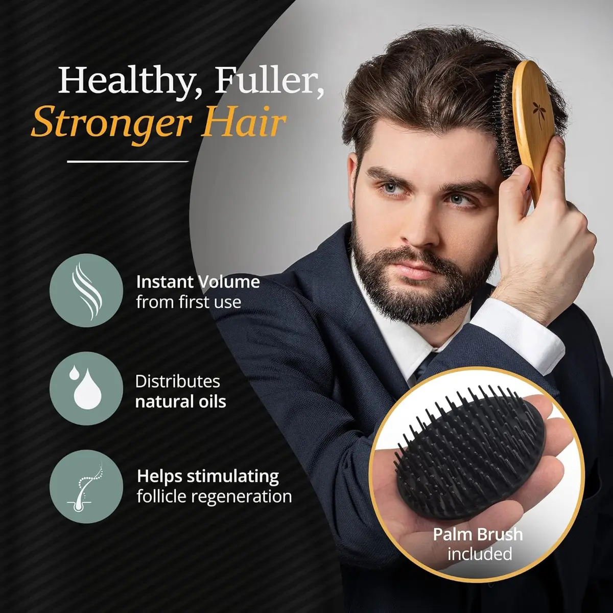 Belula Men's Hair Grooming Set, Boar Bristle & Nylon Brush, Comb, Bag | Natural Conditioning & Styling - view 4