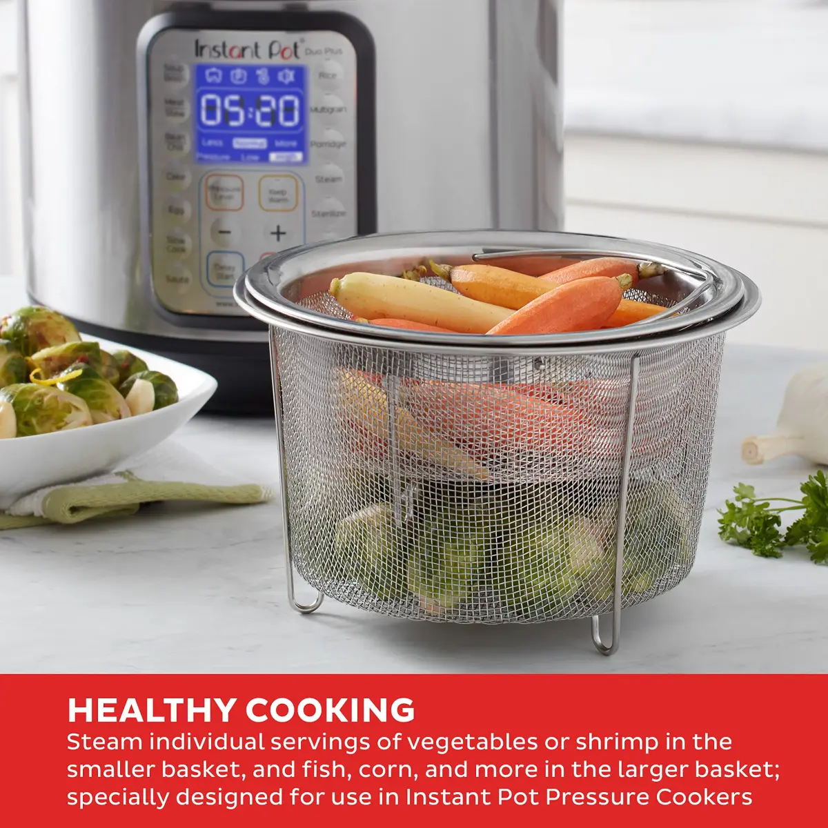 Instant Pot Official Mesh Steamer Basket Set, Stainless Steel, 2-Pack | Healthy Cooking Accessory - view 3
