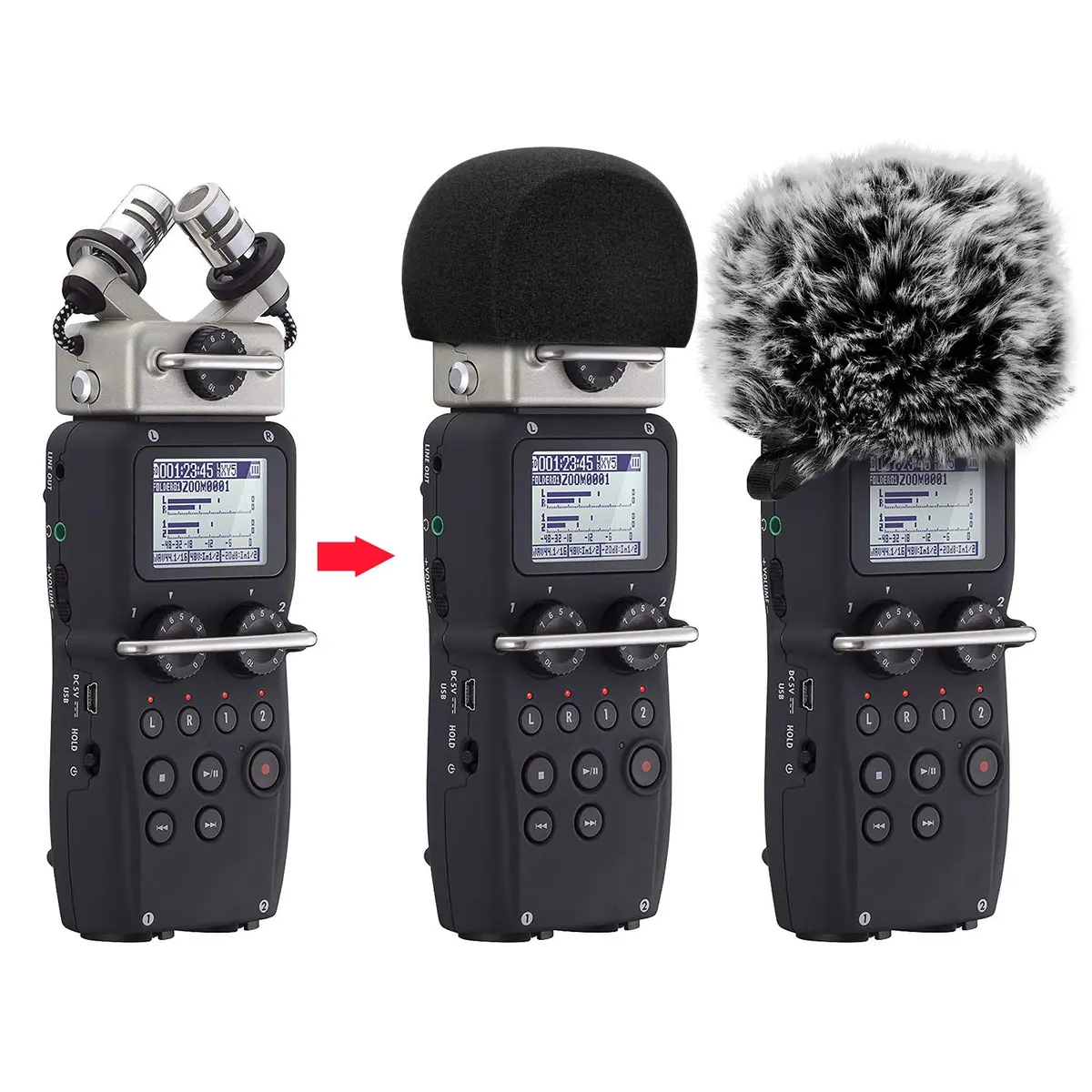 ChromLives Microphone Windscreen & Foam Cover 2-Pack for Zoom H5 H6 | Furry & Foam Wind Muff Set - view 2