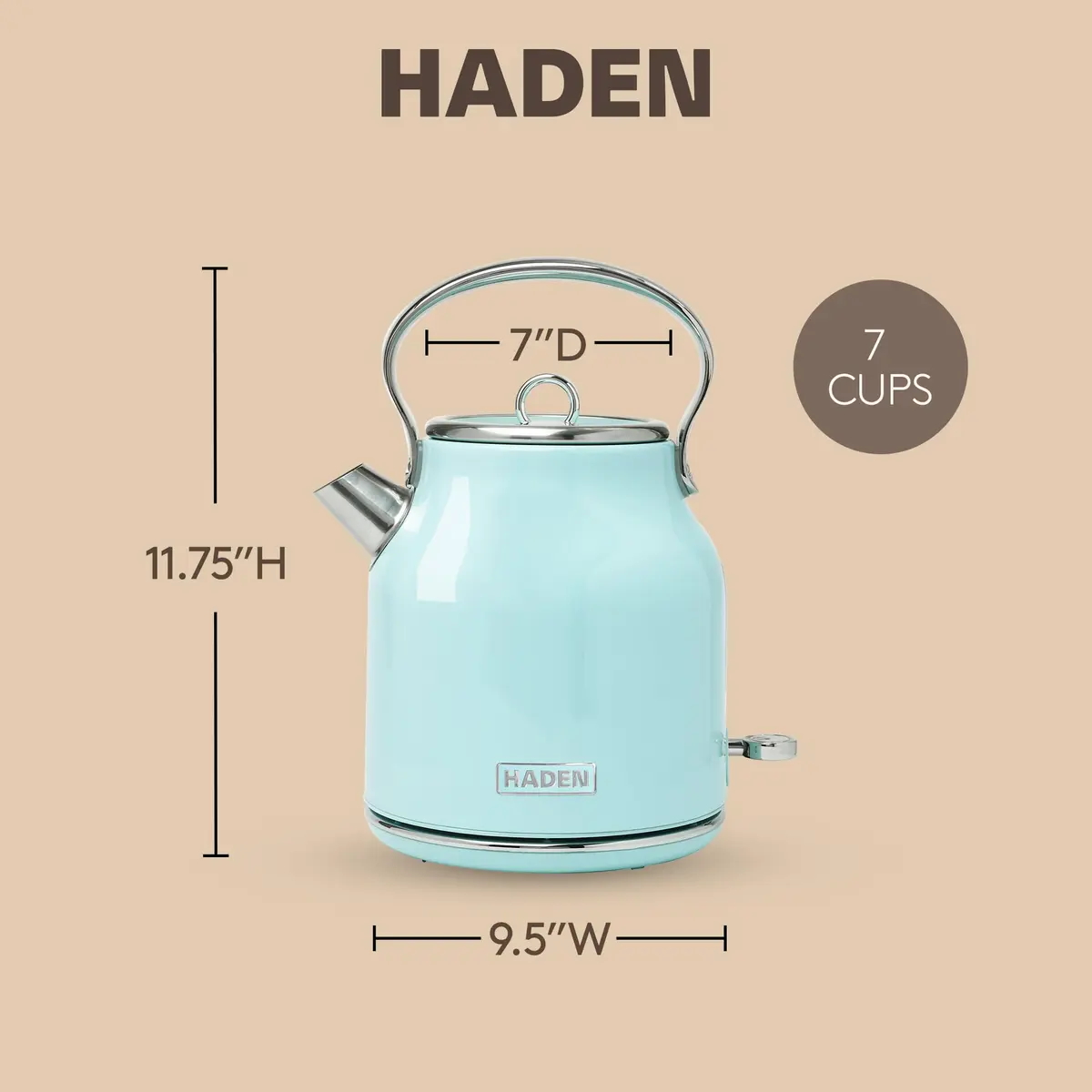 Haden Heritage 1.7 Liter Stainless Steel Retro Electric Tea Kettle with Auto Shutoff and Dry Boil Protection, Light Turquoise - view 4