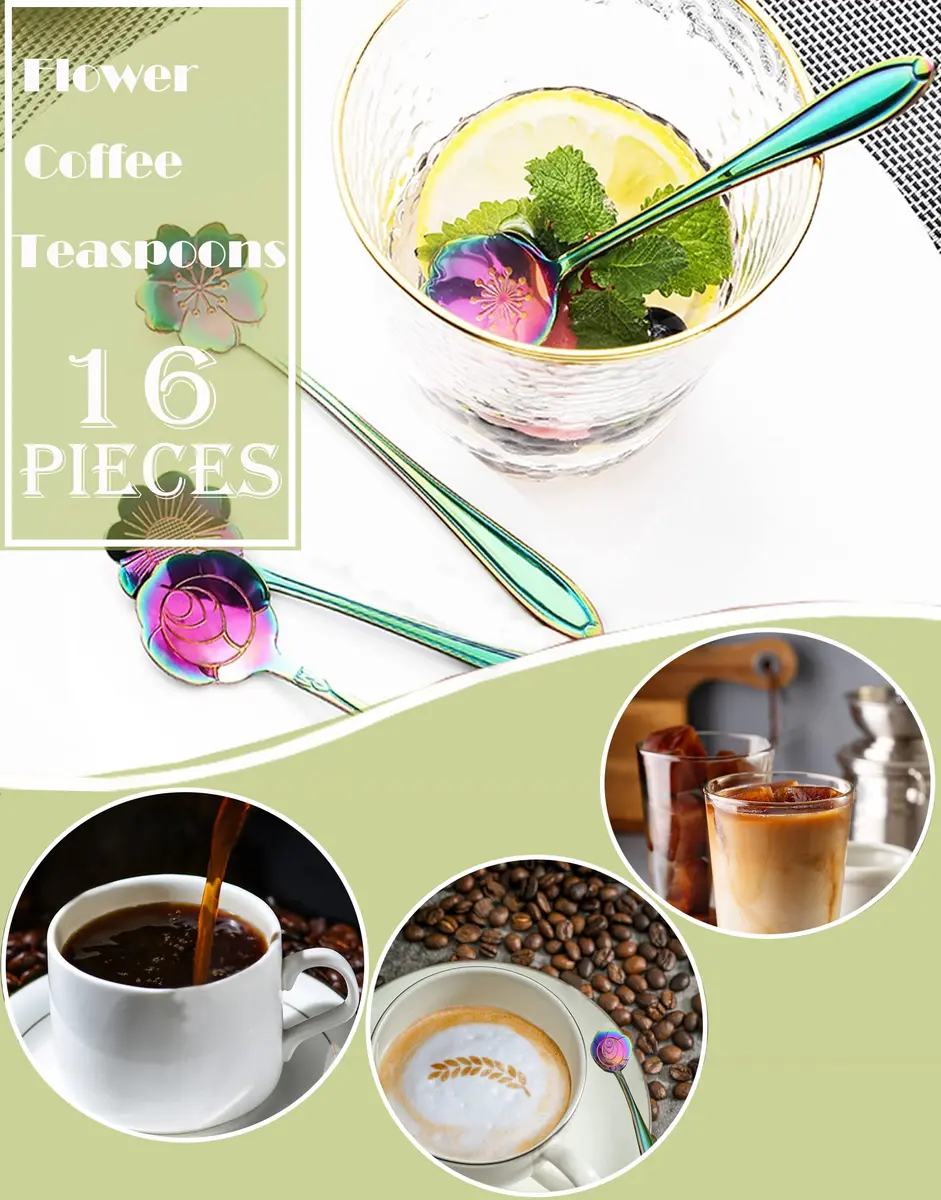 ESRISE 16 Pcs Teaspoon Tea Spoons | Stainless Steel Cute Flower Design (12.5cm) - view 4