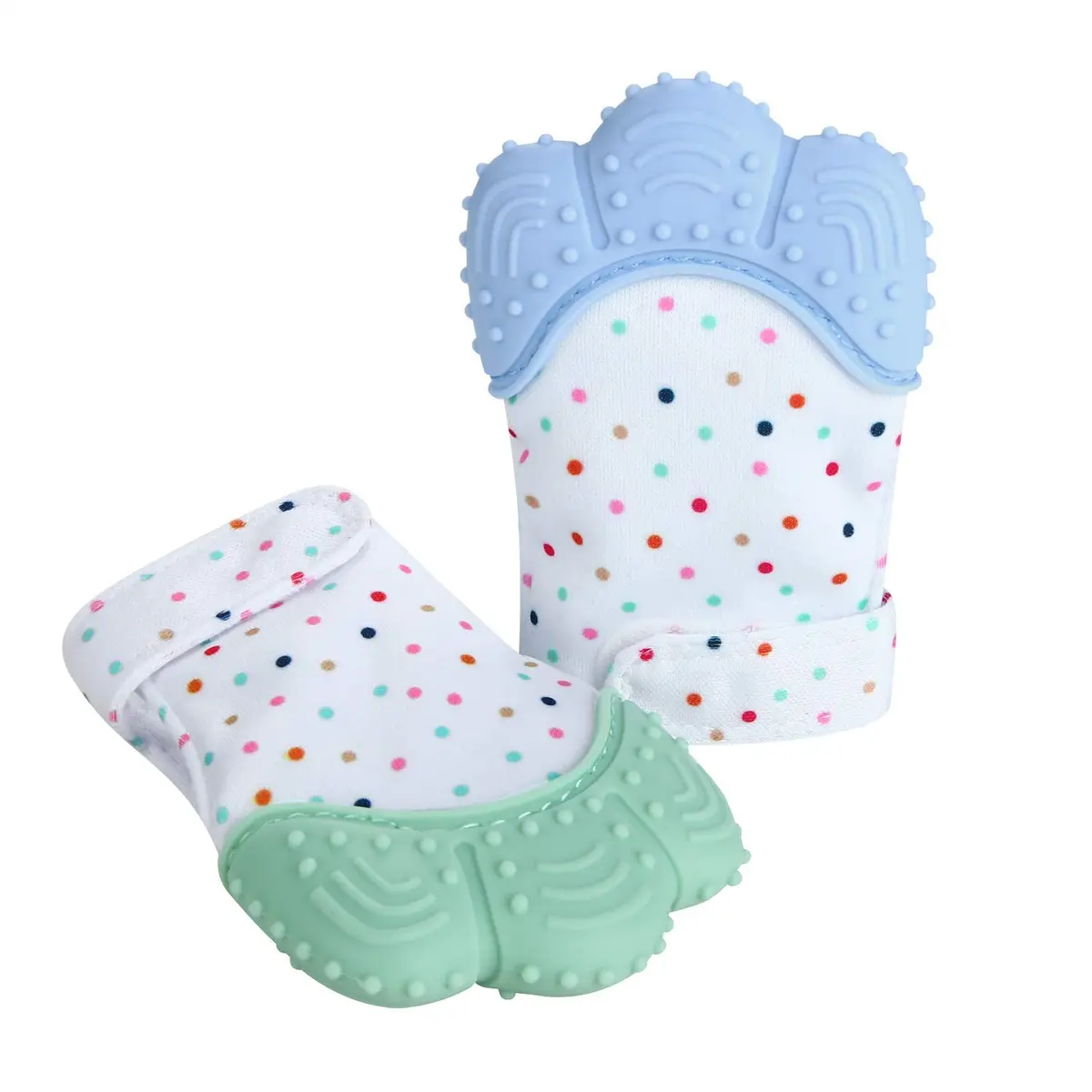 PandaEar Soothing Teething Mitten 2 Pack | Food-Grade Silicone Baby Mittens for Sore Gums (0-12 Months, Blue Green) - main product image