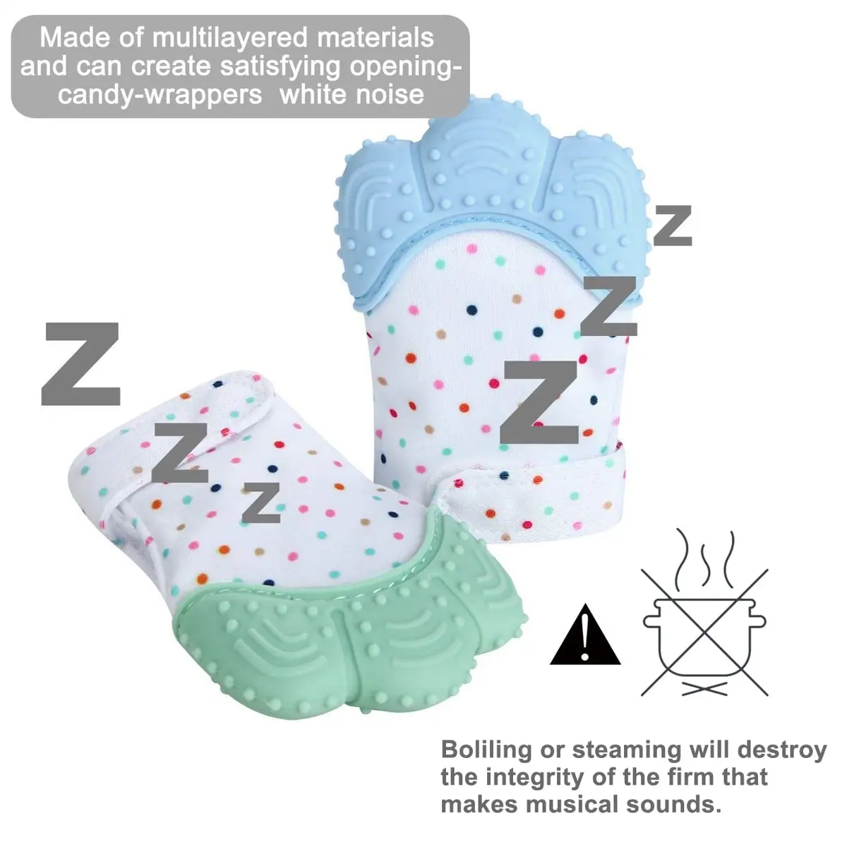 PandaEar Soothing Teething Mitten 2 Pack | Food-Grade Silicone Baby Mittens for Sore Gums (0-12 Months, Blue Green) - view 7