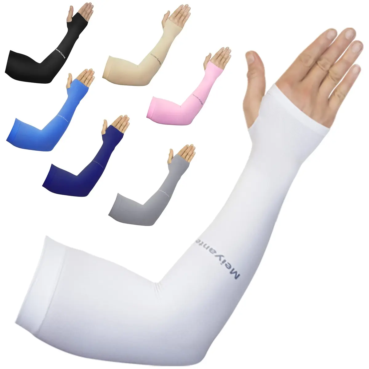 Meiyante UV Sun Protection Arm Sleeves with Thumb Holes for Women, White 39.6 cm (15.6 in) | UPF 50+ Cooling Fabric - main product image