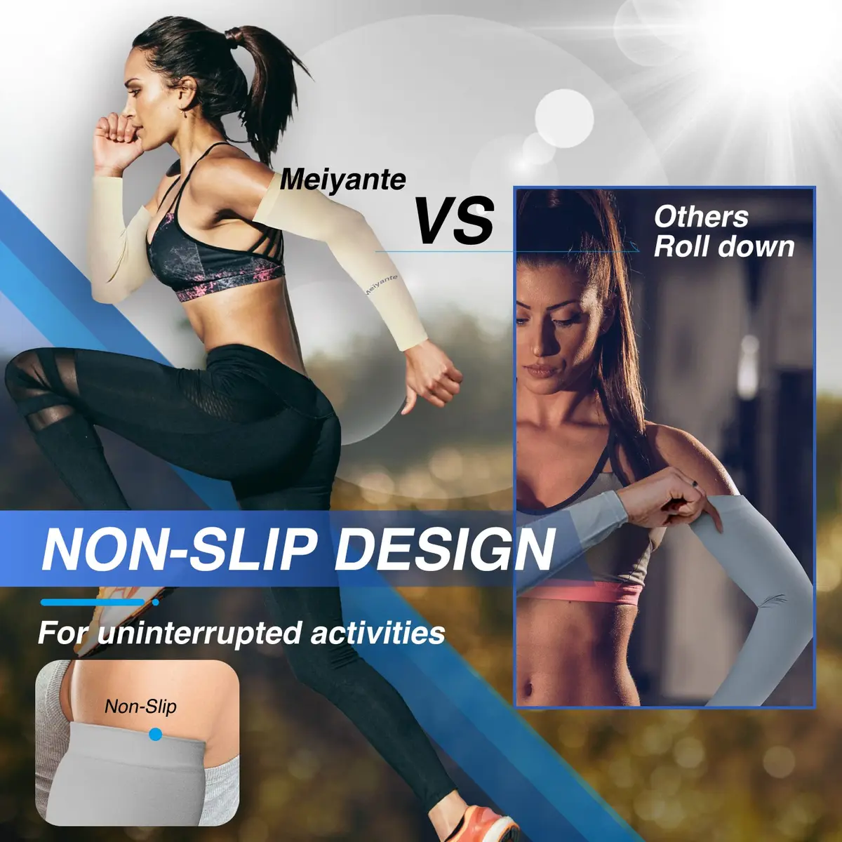 Meiyante UV Sun Protection Arm Sleeves with Thumb Holes for Women, White 39.6 cm (15.6 in) | UPF 50+ Cooling Fabric - view 5