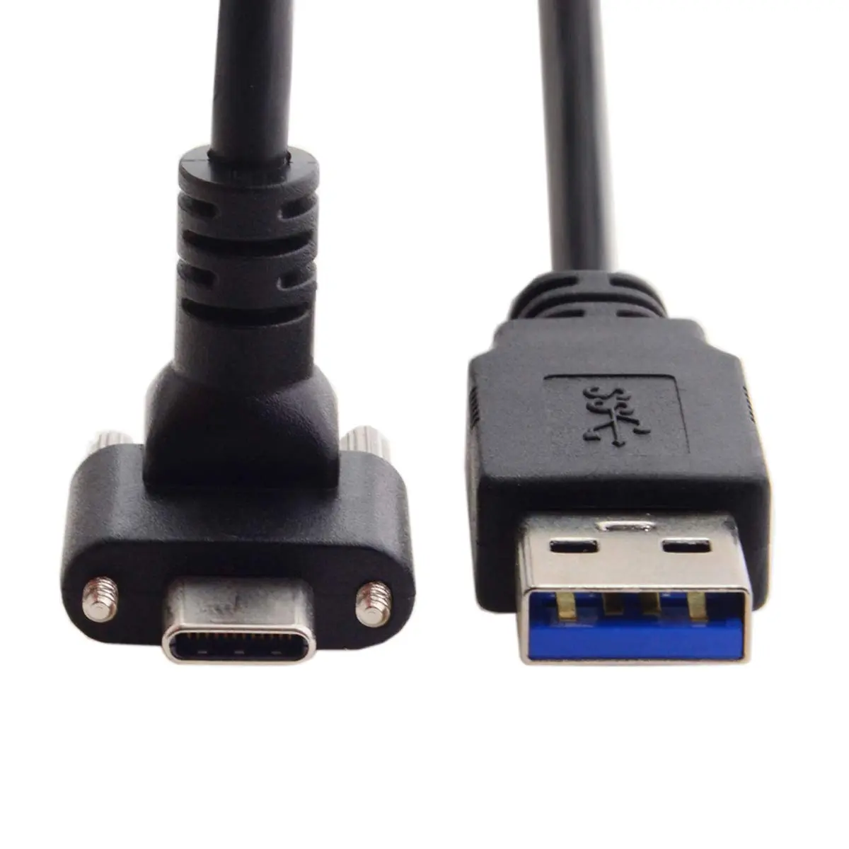 JSER USB 3.1 Type-C Dual Screw Locking Data Cable 1.2m | 90° Up/Down Angled Connector for Camera - main product image