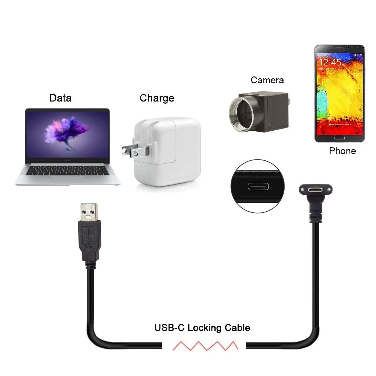 JSER USB 3.1 Type-C Dual Screw Locking Data Cable 1.2m | 90° Up/Down Angled Connector for Camera - view 6