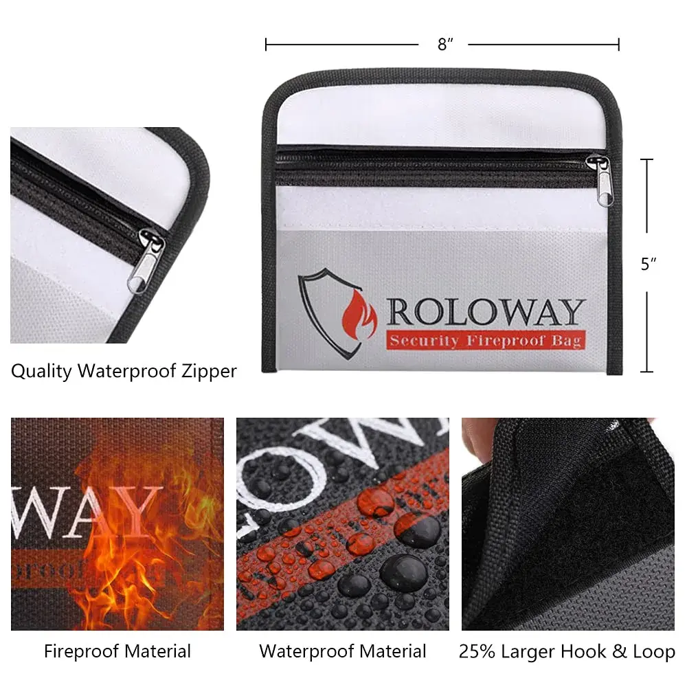 ROLOWAY Fireproof Document Bag 13cm x 20cm (5 x 8 inches) | Non-Itchy Silicone Coated Fiberglass - view 2