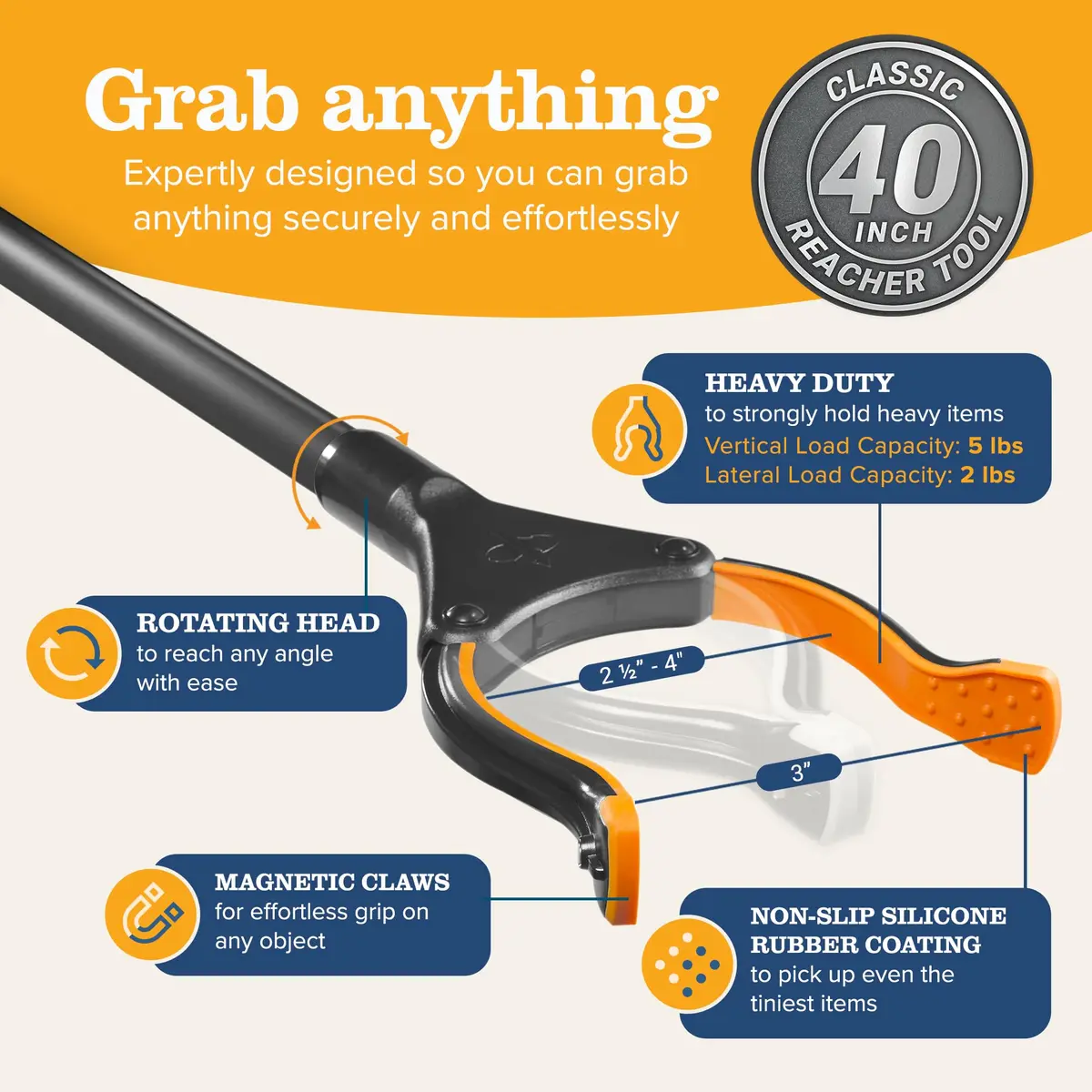 EZPIK Classic 40” Folding Grabber Reacher Tool with Dual Magnets | Heavy Duty Trash Picker for Seniors & Disabled Users - view 5