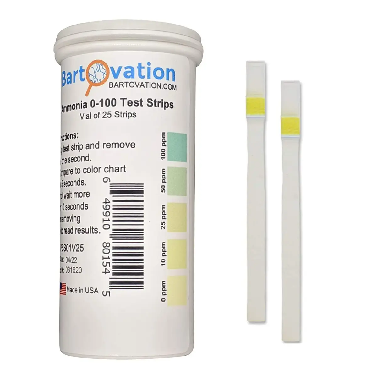 Bartovation Ammonia Test Strips 0-100 ppm Vial of 25 Strips | Industrial Water Quality Testing - main product image