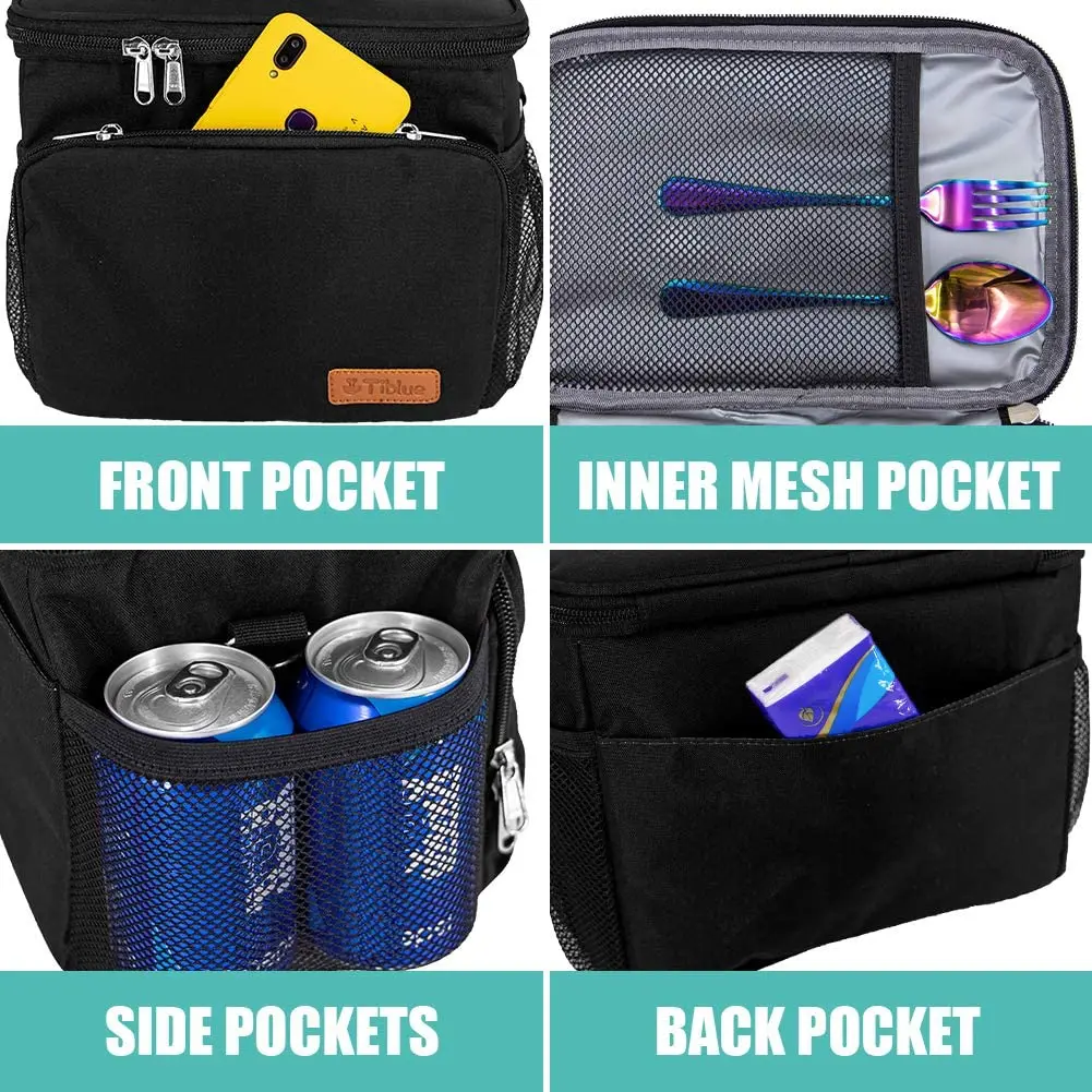 Tiblue Insulated Lunch Bag for Women/Men | Leakproof, Reusable, Thermal, Adjustable Strap (Medium,Black) - view 5