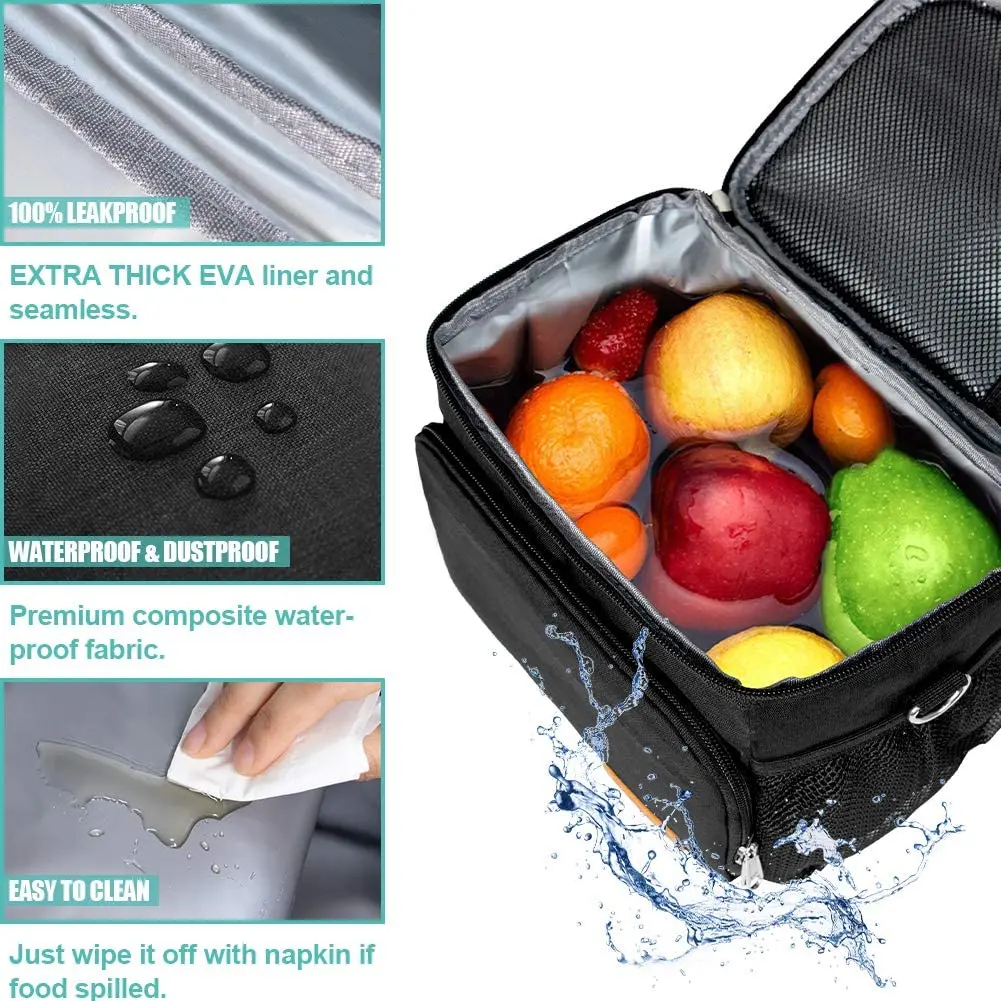 Tiblue Insulated Lunch Bag for Women/Men | Leakproof, Reusable, Thermal, Adjustable Strap (Medium,Black) - view 6