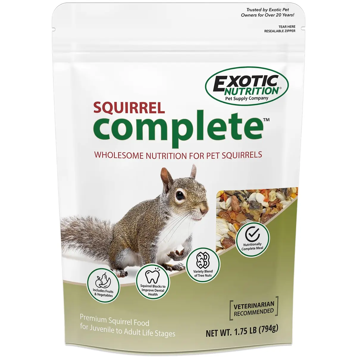 Exotic Nutrition Squirrel Complete Pet Food 1.75 lb (794 g) | Complete Natural Diet for Squirrels & Chipmunks - main product image